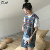 Knitted Sweater Vest Women Vintage V-neck Loose Korean Simple All-match Fashion Female Harajuku Leisure Street-wear