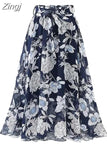 floral print chiffon skirts women Sprint Summer korean A line Pink streetwear high waist ladies midi