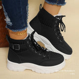 Winter High-Tide Big-Size Warm Hiking Shoes Women Thick Soles Plus Velvet Lace With Short-Bodied Snow