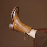 Yards Of Autumn Coarse And Brown Short Boots Female British Wind Side Zipper High-Witling Retro Round Head Martin