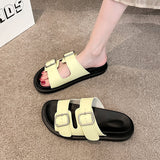 Bottom Roman Slippers Retro Fish Mouth Double Buckle With Casual Flat Beach Cool Slippers Ladies Wearing Slippers