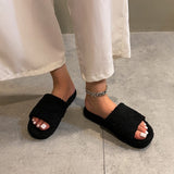 Leisure Warm Hair Slippers 2025 Autumn New Women's Slippers Home Flat Bottom Slippers