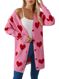 New Valentine's Day Love Knitted Cardigan V-Neck Button Long Coat Sweater