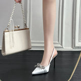 High Heels Women's Fine Heel 2025 Spring And Summer New Baotou Champagne-Colored Satin Evening Temperament Sandals