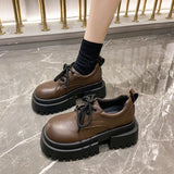Women's Shoes Spring And Autumn High-End Thick-Skin Thick-Heeled Small Leather Shoes Ladies Light Mouth Retro Lace With Skirts Women's Fashion Single
