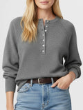 Women's Autumn And Winter Casual Round-Neck Sweater Henry Shirt Button Knitted