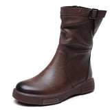 Kraft Retro-Winded Sleet Boots Women Autumn And Winter New Horse Boots Flat-Bottomed Knight Boots Side Zippered Work-In-Work Martin