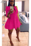 Solid Ruffles Shirt Dress Women Streetwear Half Sleeve Buttons Up High Waist Mini Dress Summer Casual Party