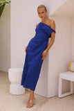 Zingj Spring And Summer New Solid Color Inclined Shoulder Open Shoulder Sexy Medium Long Dress