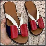 Coloring Bow Flat-Bottom Slippers Women Wearing Beach Cold Slippers