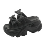 New Thick Bottom Slope With Slippers Female Korean Version Of Fashion Open Toe Drag-Drag Bow Wear Beach