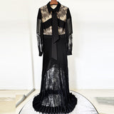 Spring And Summer New Star Fashion Lace Splicing 100-Folded Dress And Floor Long