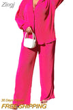 Women's Set Long Sleeve Shirt Tops and Wide Leg Pants Elegant Tracksuit Two Piece Set Sweatsuit Fitness Outfits
