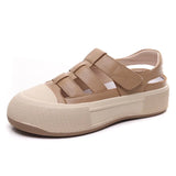 To 99] Leather Sports Sandals Women Wearing Women Wearing Women's Coats Magic Sticker Flat Leather Roman Thick