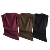 New Folding Decoration Asymmetric Cushion Shoulderless Top