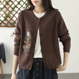 Round-Necked Cardigan Coat Women Thin Loose Embroidered Knitted Shirt Outside A Short