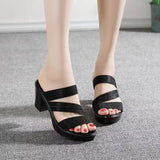 High-Heeled Women's Shoes 2025 Summer New Word With Flash Powder Waterproof Table Sandals Fish Mouth Coarse And Cool Slippers