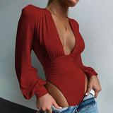 Zingj And Autumn Jacket Women's Sexy Long Sleeves Deep V Waist Pleated Temperament