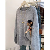 Design Embroidered Jacket Sweater Women's New Autumn And Winter Thick Small Lazy Wind Bottom Knitting