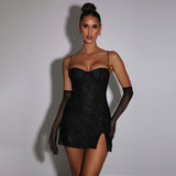 Shiny Sexy Forked Chest Strap Hip Skirt Spicy Girls Slim Party Bar