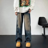 American High Street Retro Men Washed Pants Y2k Harajuku Hip Hop Loose Jeans Couples Casual Joker Straight Wide-leg Jeans 211-1-Outfit
