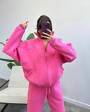 Women's Plus Velvet Set Fashion Simple Long-Sleeved Sweater Pure Color Sports Suit