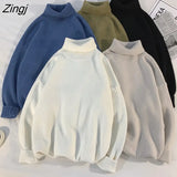 Men's Turtleneck Sweater Autumn Winter Solid Basic Knitted Oversize Pullovers Male Korean Casual Warm Knitwear Loose Jumper