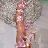 Tangled Dew Water Drill Flashing Bows And High Heels Sexy Sandals Women's