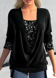 Sequin Contrast Solid Color Long-sleeved Large Drop Collar