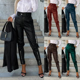 Zingj Autumn And Winter Hot Selling Fashion Slim PU Leather Waist Small Feet Trousers Pocket