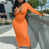 Women Fashion Spring Autumn Ribbed Knitted Dress Solid Color U-shaped Collar Long Sleeve Long Dress