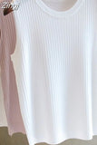 Ice Silk Knitted Vest Gym Tank Top Women Round Neck Thin Sleeveless Shirt Summer wide shoulder Loose Blusas 4588