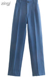 Waist Zipper Pants Chic Office Lady Casual Pantalon for Women Vintage Female Trousers 2023 Solid Straight Women's