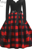 Costumes Party Dress Women Long Sleeve V Neck Fur Collar 1950s Housewife Vintage Xmas Winter
