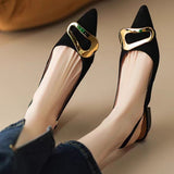 Vintage Metal Buckle Flat Shoes Women's Spring / Summer 2025 Baotou Head Sandals Soft Leather Pointed Temperament Shallow Mouth