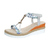And Summer New Round Head Flat Bottom Heel Sandals Women Weaving Beads Toe Bohemian Thick-Soled Beach