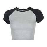 Zingj Color Thread Rotator Sleeve T-Shirt Women's Short Crop Tight Thin Shirt Short Sleeve