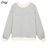 Women Striped All-match Elegant Spring Autumn New Loose O-neck College Leisure Female Soft Stylish Korean Style