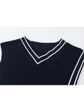 Women's Two Piece Outfits Korean Streetwear Style Striped Shirt Dress And Knitted Vest Belt Female 2023 Autumn Casual