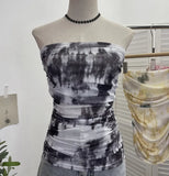 Splash Ink Dye Mesh Wrap Chest Vest Irregular Stacked Folded Sleeveless Top