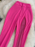Women Diamond Patchwork Pants Vintage High Waist Wide Leg Trouser Elegant Pink/Blue/Red Casual Pant New Fashion