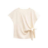 2025 New Women's Fashion Casual Round Bow Tie Dress Soft Top
