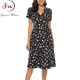 Summer Elegant Short Sleeve Chiffon Dress Women Floral Printing Vintage A-Line Bohemian Beach Midi