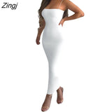 Women Casual Summer Spaghetti Strap Bodycon Dress Fashion Solid Color Sleeveless Backless Slim Fit Sling Long