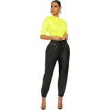 Solid Mid Waist Color Sexy Leather Casual Pants Skinny