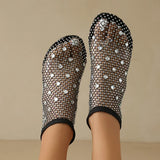 Summer New Color Water Drill Flat Beach Sandals Large Size Breathable Mesh Hollow Women