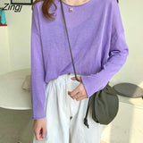 Women Summer All-match Skinny Sunproof O-neck Cute Candy Colors Fashion Korean Style Long Sleeve Tops Casual