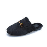 And Winter New Water Marinade Hair Half Slippers Women's Bao Head Lazy Outside Wearing Warm Muller Shoes Size