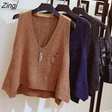 Vest Solid Women Retro Knitted V-neck Spring-autumn New Vintage Leisure Loose Female Sweaters Sleeveless 2XL