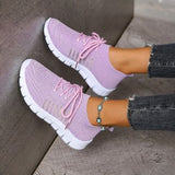 Casual Sports Single Shoe Lace Mesh Breathable Sports Single Shoes Women's Shoes Light Flat Bottom